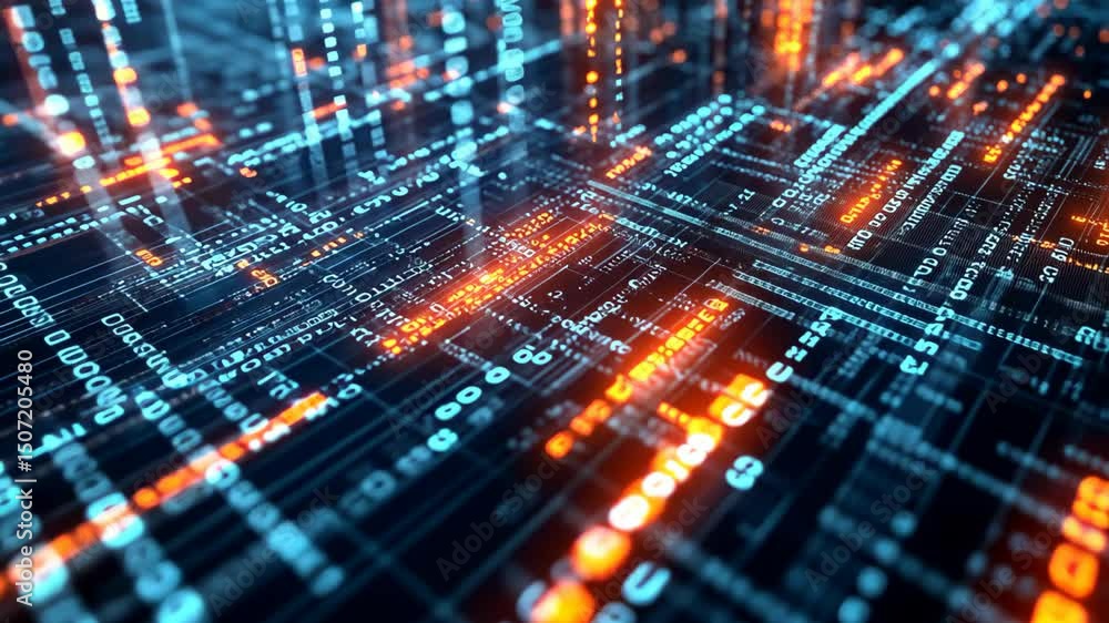 in cybernetic world data trail neon light glowing in dark in may dimension in cybernetic world data trail neon light glowing in dark in may dimension