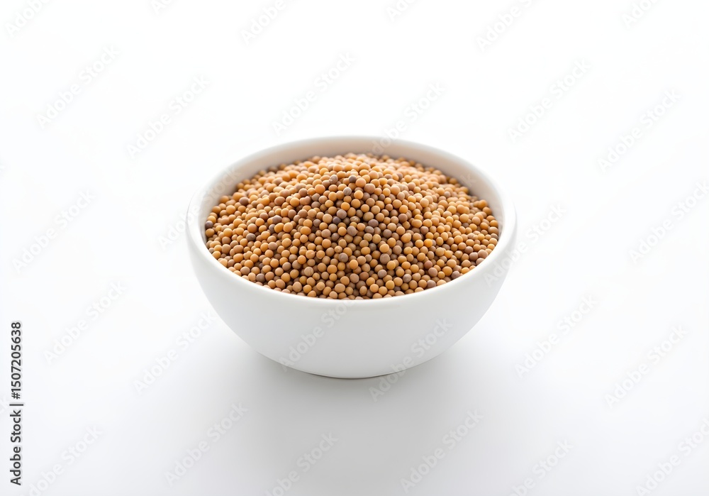 Mustard seed in a white bowl isolated in a white background Mustard seed in a white bowl isolated in a white background