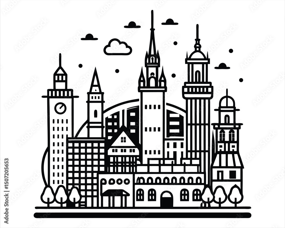 Naklejka premium Munich Skyline with Frauenkirche and Allianz Arena