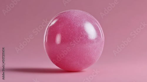 A vibrant pink bubble gum ball against a soft pink background, perfect for candy and dessert themed projects.