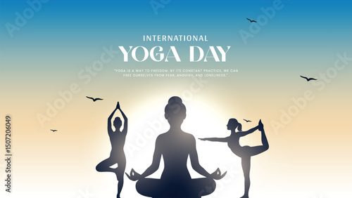 international yoga day. yoga body posture. Woman practicing yoga. vector illustration design. 21 june International yoga day vector poster