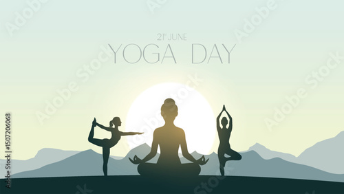 international yoga day. yoga body posture. Woman practicing yoga. vector illustration design. 21 june International yoga day vector poster