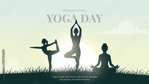 international yoga day. yoga body posture. Woman practicing yoga. vector illustration design. 21 june International yoga day vector poster