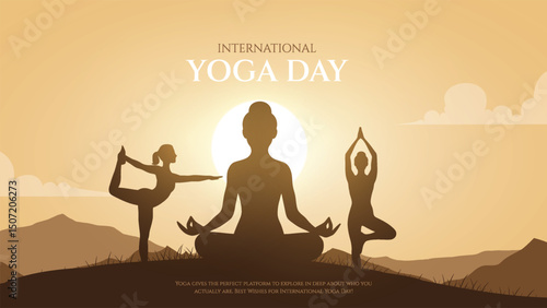 international yoga day. yoga body posture. Woman practicing yoga. vector illustration design. 21 june International yoga day vector poster