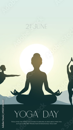 international yoga day. yoga body posture. Woman practicing yoga. vector illustration design. 21 june International yoga day vector poster