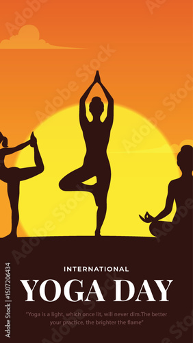 international yoga day. yoga body posture. Woman practicing yoga. vector illustration design. 21 june International yoga day vector poster
