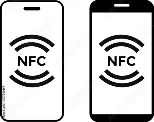 NFC icon. Credit card nfc payment. Tap to pay. Cashless card payment. Nfc wireless mobile banking signs.
