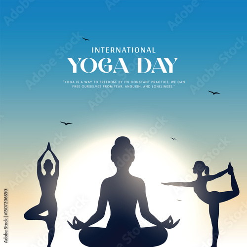 international yoga day. yoga body posture. Woman practicing yoga. vector illustration design. 21 june International yoga day vector poster