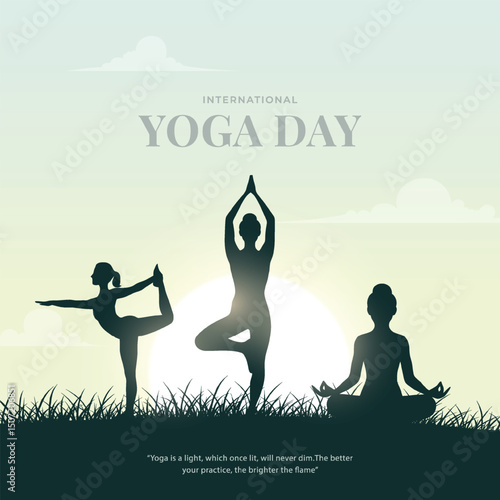 international yoga day. yoga body posture. Woman practicing yoga. vector illustration design. 21 june International yoga day vector poster
