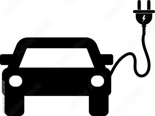 Electric car icon. Electrical automobile cable contour. plug charging black symbol. electro auto vehicle concept. Electric refueling
