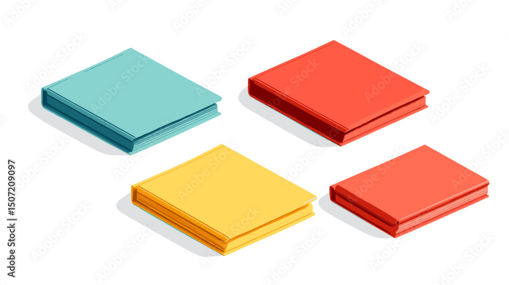Fototapeta premium Isometric Pixel Art Stack of Books in Red Blue and Yellow on White Background