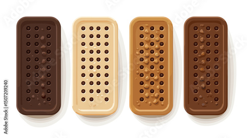 Isometric View of Assorted Pixel Art Cookies on White Background Featuring Chocolate and Vanilla Flavors with a Delicious Texture
