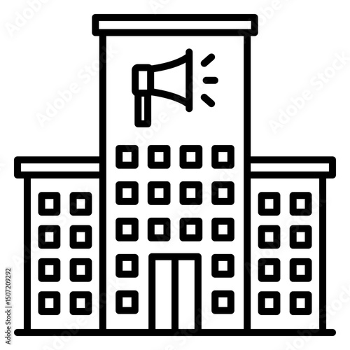 Public Relations Agency Building with Megaphone Icon