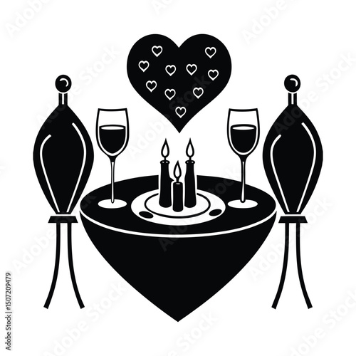 Valentine's Day romantic dinner vector silhouette