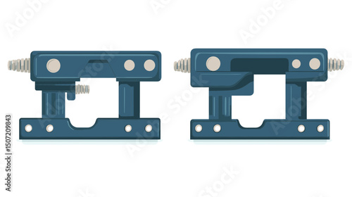 Pair of Blue Skateboard Trucks Detailed Mechanic Parts and Metallic Components on White Background