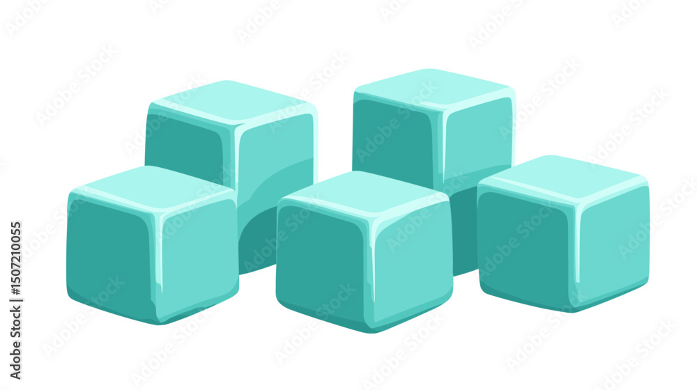 Obraz premium Pile of Turquoise Blue Ice Cubes in Isometric Pixel Style on White Background