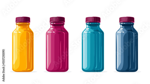 Pixel Art Assortment of Colorful Juice Bottles Isolated on White Background Retro Pixelated Drink Container