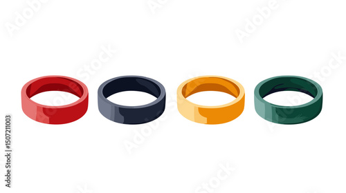 Pixel Art of Red Black Gold and Green Rings on a White Background