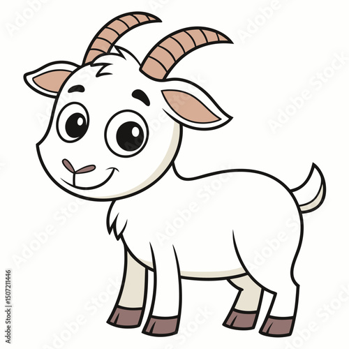 Cartoon illustration of a cute white goat with brown hooves and horns vector image.