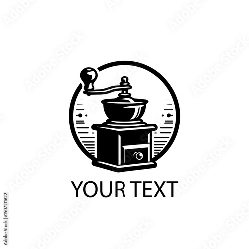 Vintage Coffee Grinder Logo Vector in Black – Isolated on White Background

