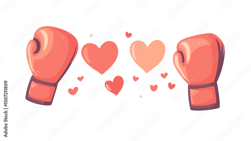 Fototapeta premium Pixelated Boxing Gloves with Pink and Red Hearts on a White Background