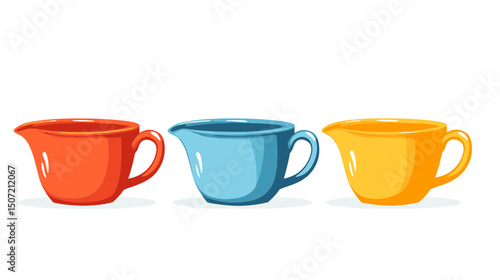 Pixelated Orange Blue and Yellow Creamers in a Row Isolated on White Background