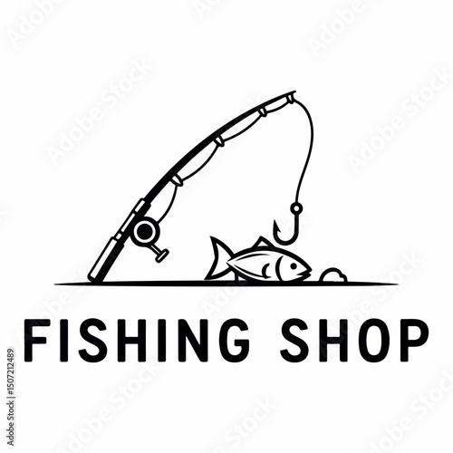 Simple Minimalist Fishing Shop Logo: Rod and Hook Icon
