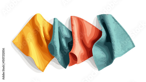 Set of Colorful Cleaning Towels in Yellow Blue and Red on White Background Ideal for Domestic Use and Hygiene Tasks