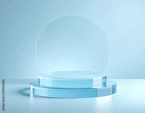 Elegant light blue glass podium display stand minimalist product presentation