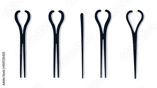 Surgical Forceps Set with Four Stainless Steel Medical Instruments on a White Background
