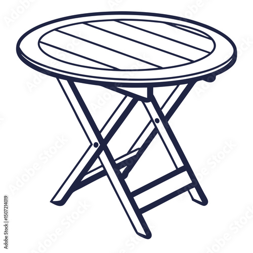 Minimalist line art illustration of a foldable round wooden table vector graphic.