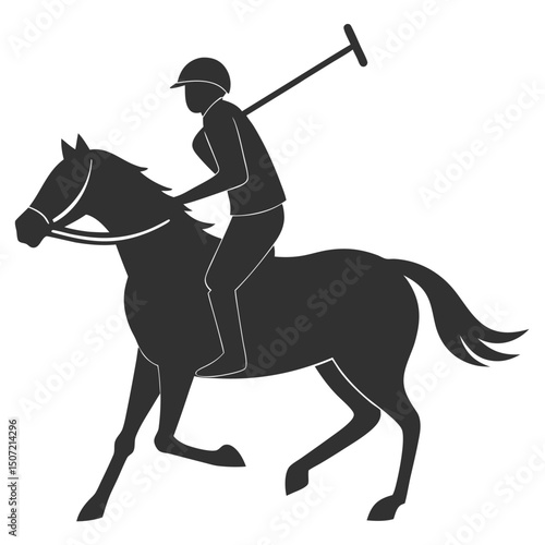 Horse polo player silhouette equestrian sport athlete horseback riding and polo stick illustration.