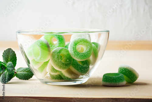 Chewy candy rings.