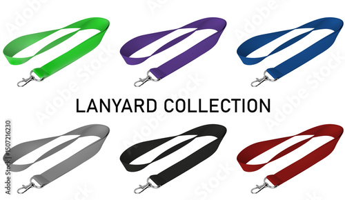 Set of lanyard mockup background images, featuring metal and leather.	