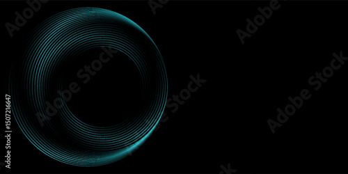 Round frame colorful blue green light isolated on dark background. Abstract circles lines pattern. Vector illustration concept for music, digital, modern science, Ai technology