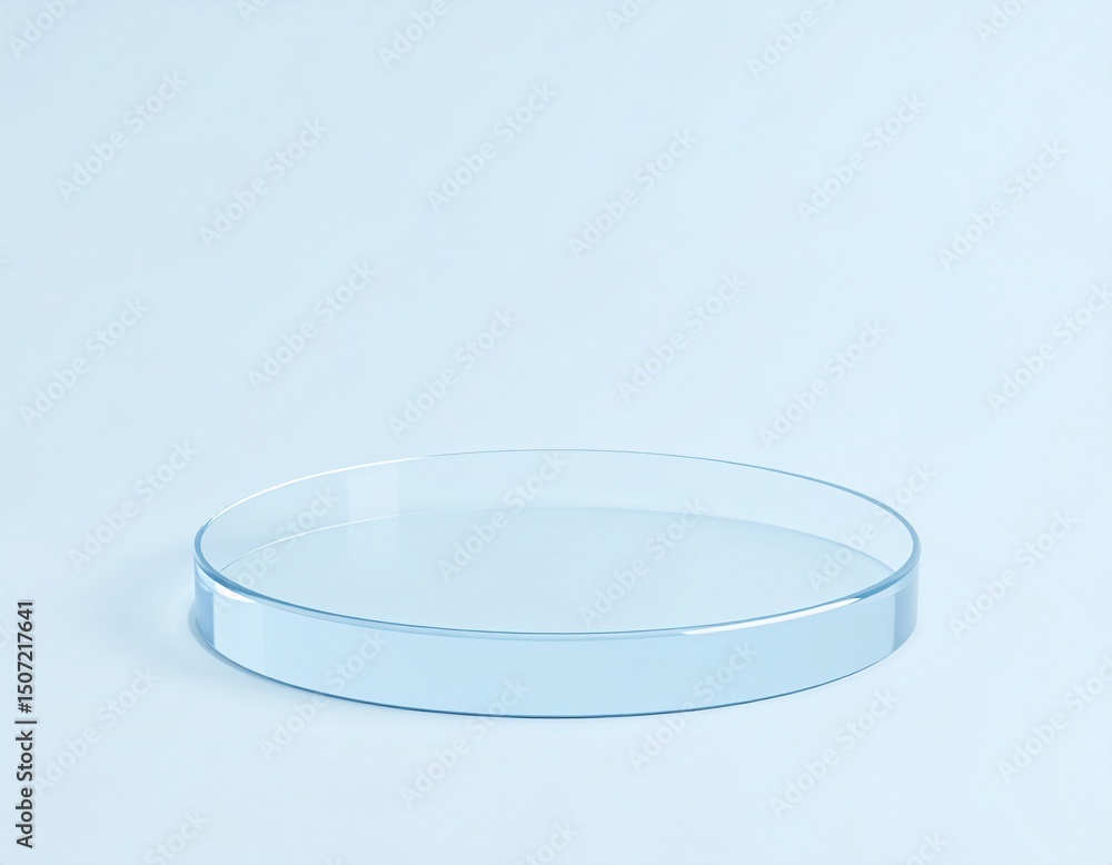 Minimalist glass petri dish on light blue background Minimalist glass petri dish on light blue background