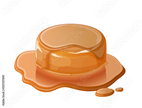 Sweet caramel isolated on white background. Round soft candy with caramel flavor. Single toffee in caramel syrup. Vector illustration for confectionery, dessert cooking, culinary ingredient