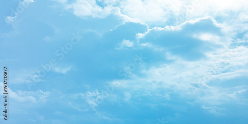 The blue sky and white clouds air indicate pure and fresh, bright weather canvas splashed with  store,m focusing on the clouds, a sunny day 