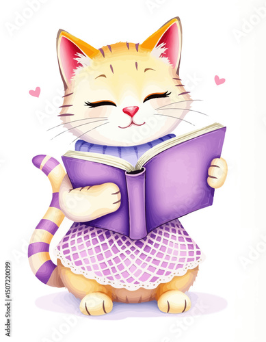 kitten reading storybook
