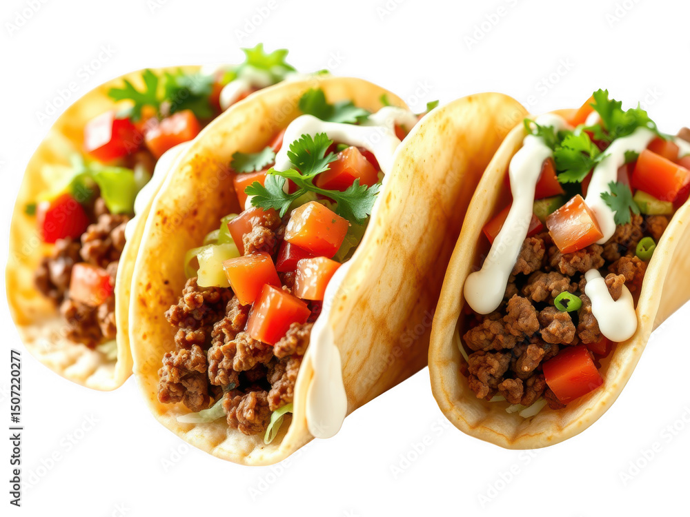 Delicious ground beef tacos isolated on transparent background Delicious ground beef tacos isolated on transparent background