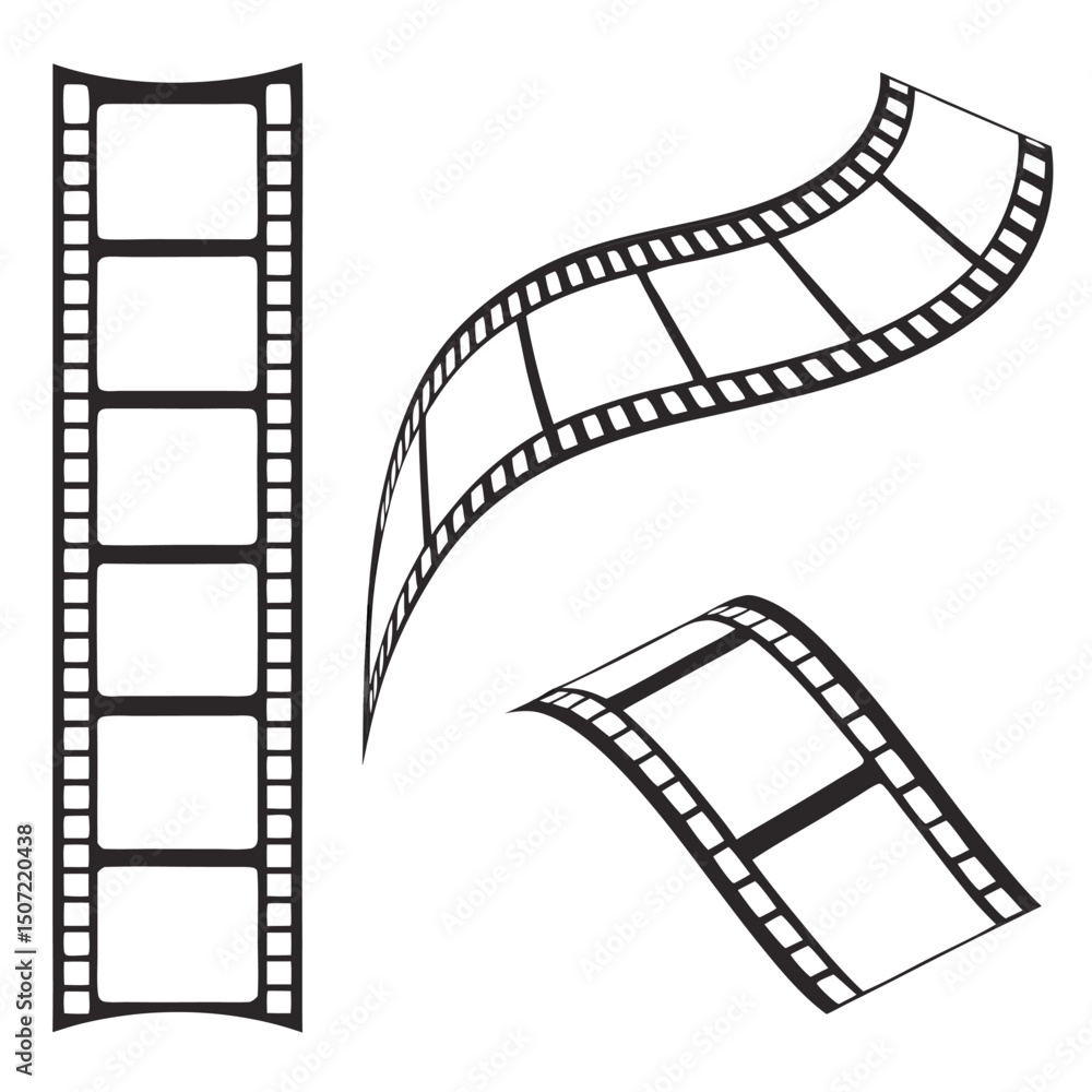 Fototapeta premium Film strip illustration set blank white spaces motion picture template.