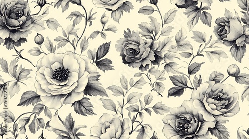 Wallpaper Mural Classic floral motif with distressed texture, suitable for antique design elements, packaging, and home decor patterns. Torontodigital.ca