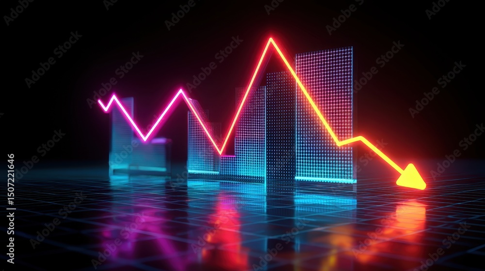 Neon Graph Shows Market Decline Virtual Business Trends Neon Graph Shows Market Decline Virtual Business Trends