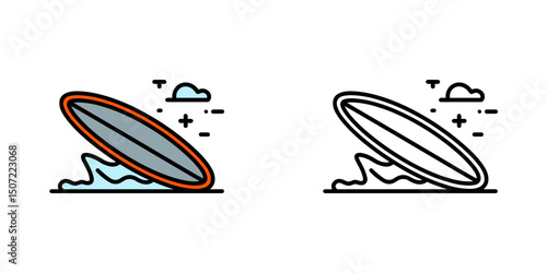 Surfboard monochrome icon representing water sports and beach activities. Travel concept in minimalistic vector style