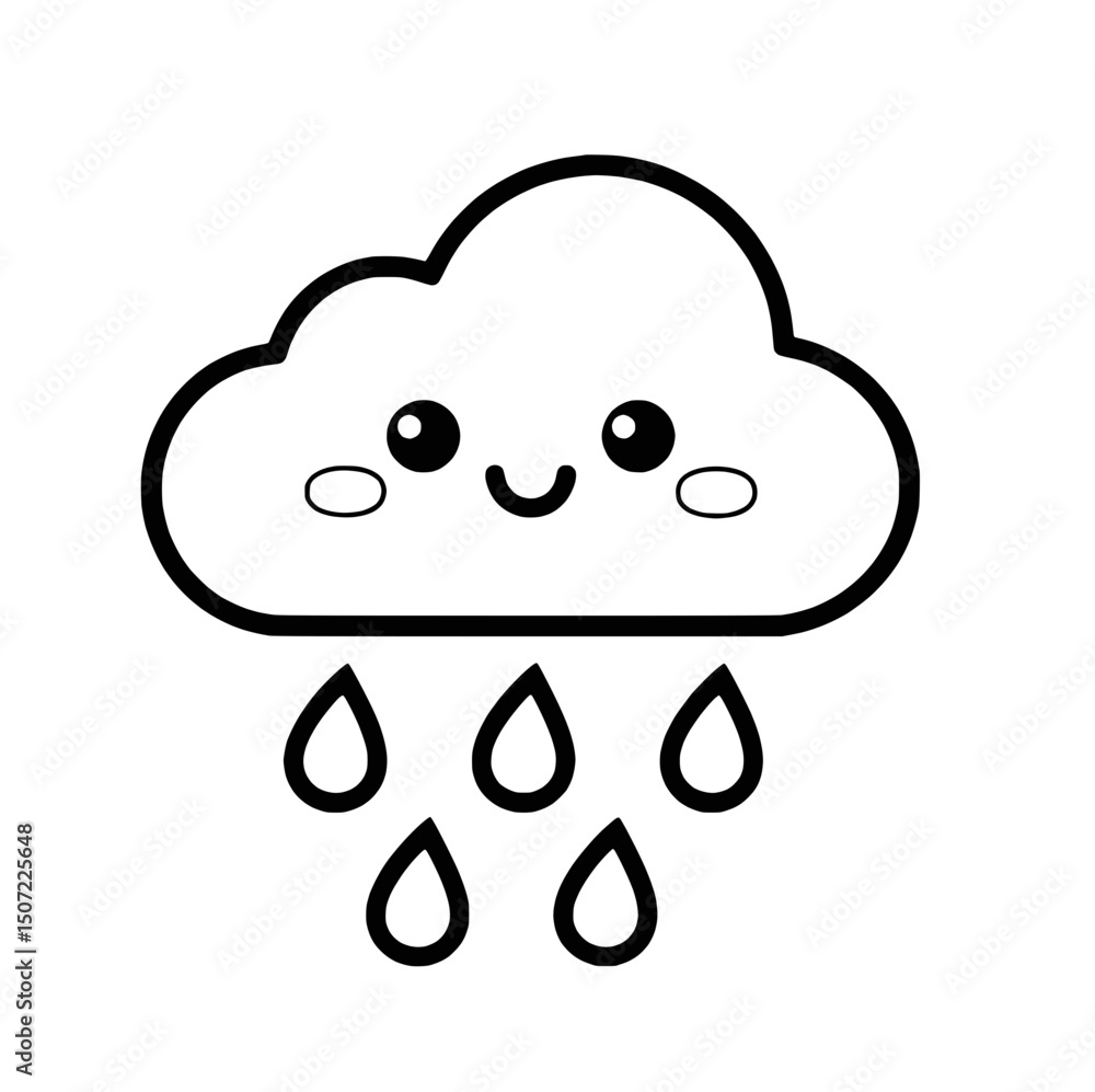 Cute smiling cloud with rain icon for weather and emotions Cute smiling cloud with rain icon for weather and emotions