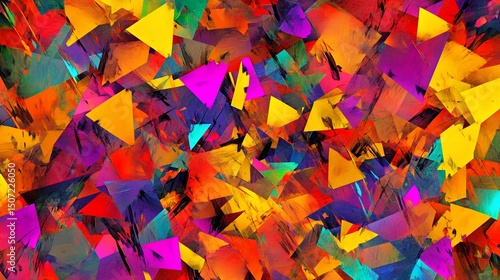 Abstract Colorful Triangle Explosion: A Vibrant Digital Artwork