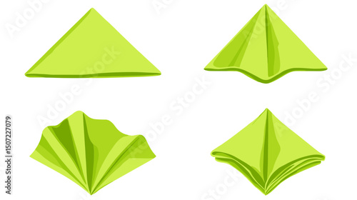 Green Origami Steps Instruction on White Background Folding Paper Art Geometric Design Decorative Elements and Handmade Craft Projects