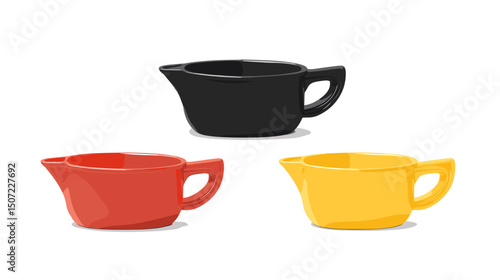 Isolated Group of Three Cups in Black Red and Yellow on White Background Vector Art
