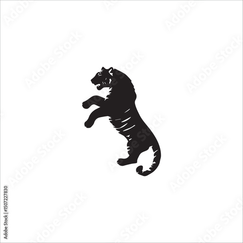 tiger standing on hind legs, black and white graphics, vector
