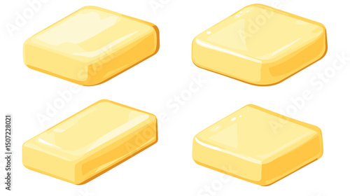 Isometric Butter Cubes in Yellow Color Isolated on White Background for Culinary Use